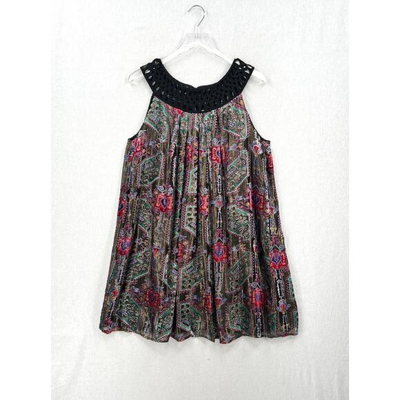 ANTHROPOLOGIE MOULINETTE SOEURS Velvet Burnout Dress Large Black Print Swing - Picture 4 of 16